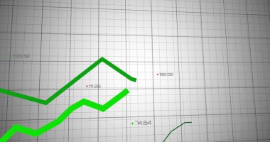 Izgara üzerinde yeşil çizgilerin ve istatistiklerin görüntüsü. küresel iş, bağlantılar, veri işleme ve teknoloji konsepti dijital olarak oluşturulmuş görüntü.