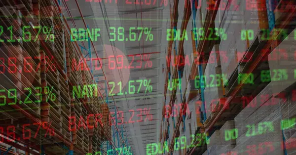 Boş deponun üzerinde veri işleme resmi. küresel sevkiyat, dağıtım ve bağlantılar konsepti dijital olarak oluşturuldu.