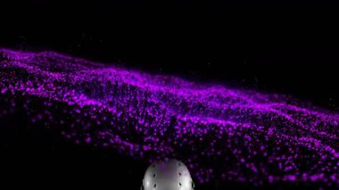 Sarı formalı futbolcu dinamik mor parçacık animasyonuyla çevrili. Futbol, atlet, aksiyon, canlı, hareket, spor