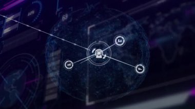 Dijital dünya üzerinde bağlantı ağı ve veri işleme animasyonu. Teknoloji, ağ oluşturma, küresel, bağlantı, iletişim, analitik