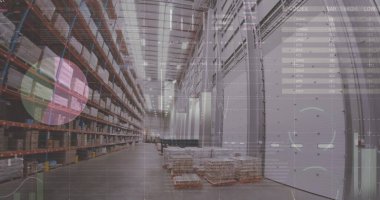 Boş deponun üzerinde veri işleme resmi. küresel sevkiyat, dağıtım ve bağlantılar konsepti dijital olarak oluşturuldu.