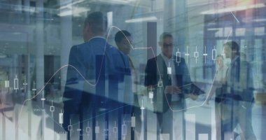 Ofiste çalışan iş adamlarının mali veri işleme görüntüsü. küresel iş, bağlantılar, dijital arayüz ve teknoloji konsepti dijital olarak oluşturulmuş görüntü.