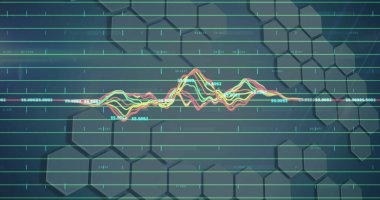 Gri arkaplandaki istatistik ve veri işleme resimleri. küresel iş, dijital arayüz ve teknoloji konsepti dijital olarak oluşturulmuş görüntü.