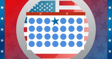Amerikan bayrağı üzerindeki sembol kartının resmi. Amerikan siyaseti ve seçim konsepti dijital olarak oluşturulmuş imaj.