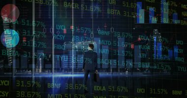 İstatistik ve mali veri işleme görüntüsü. küresel finansman, iş dünyası, dijital arayüz ve dijital olarak üretilen görüntü konsepti.