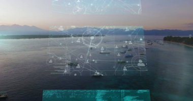 Manzaralı bir gökyüzünde veri işlemenin dijital görüntüsü. Bileşim teknolojiyi doğayla harmanlıyor, dijital bağlantıyı sembolize ediyor.