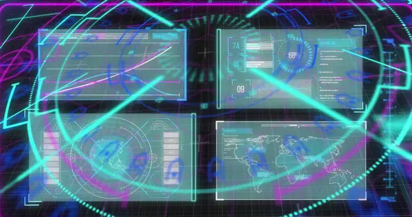 Arayüzdeki tarama ve veri işleme görüntüsü. dijital arayüz, iletişim ve teknoloji konsepti dijital olarak oluşturulmuş görüntü.