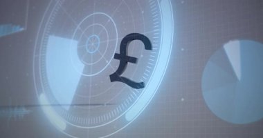 Yansıtıcı yüzeyde fütüristik enkaz kalıntılarıyla radar animasyonu. teknoloji, dijital, sanal, hologram, yansıma, bilim kurgu