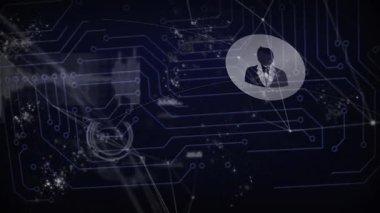 Devre kartı deseninde kullanıcı simgeleriyle dijital ağ bağlantılarının animasyonu. Teknoloji, bağlantı, sanal, iletişim, fütüristik, siber uzay