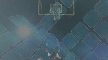 Basketbol oynamaya hazırlanıyor, animasyon geometrik desenli oyuncu. Spor, atlet, dinamik, hareket, grafik tasarım, soyut