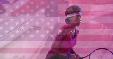 Amerikan bayrak animasyonu ile canlı renklerle tenis oynuyorum. Spor, spor, vatanseverlik, ABD, hareket