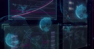 Fütürist veri arayüzü üzerinden dijital dünya ve ağ bağlantıları. Teknoloji, küresel, iletişim, yenilik