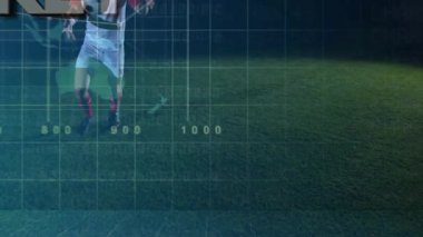 Arka planda grafiği olan futbolcu üzerinden borsa metninin animasyonunu gözlemliyorum. Finans, spor, yatırım, ticaret, analitik, hareket