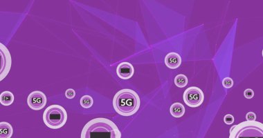 Şekiller üzerinde 5g metin ile bağlantı ağının resmi. küresel sosyal medya, bağlantılar ve dijital arayüz konsepti dijital olarak oluşturulmuş görüntü.