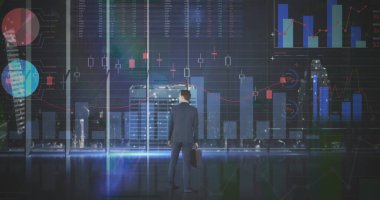 İstatistik ve mali veri işleme görüntüsü. küresel finansman, iş dünyası, dijital arayüz ve dijital olarak üretilen görüntü konsepti.