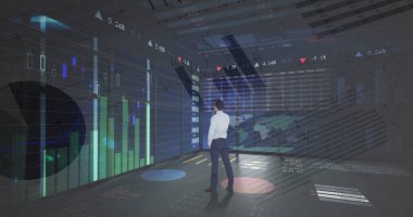 İstatistik ve mali veri işleme görüntüsü. küresel finansman, iş dünyası, dijital arayüz ve dijital olarak üretilen görüntü konsepti.