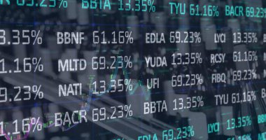 Dükkan içi mali veri işleme görüntüsü. küresel alışveriş, iş, dijital arayüz, teknoloji ve ağ konsepti dijital olarak oluşturulmuş görüntü.