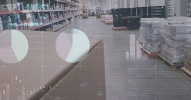 Boş deponun üzerinde veri işleme resmi. küresel sevkiyat, dağıtım ve bağlantılar konsepti dijital olarak oluşturuldu.