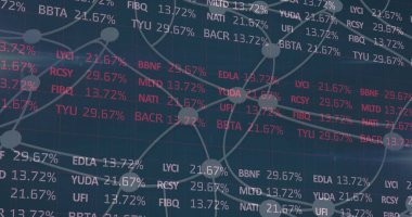 Bağlantı ağı üzerinden istatistik ve veri işleme resmi. küresel iş, dijital arayüz ve teknoloji konsepti dijital olarak oluşturulmuş görüntü.