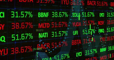 İstatistikler üzerinden finansal veri işleme resmi. küresel finansman, iş dünyası, dijital arayüz ve dijital olarak üretilen görüntü konsepti.