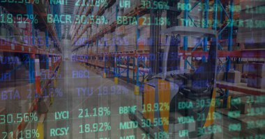 Boş deponun üzerinde veri işleme resmi. küresel sevkiyat, dağıtım ve bağlantılar konsepti dijital olarak oluşturuldu.