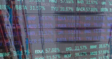 Boş deponun üzerinde veri işleme resmi. küresel sevkiyat, dağıtım ve bağlantılar konsepti dijital olarak oluşturuldu.