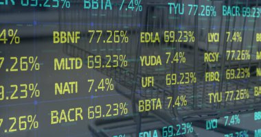 Dükkan içi mali veri işleme görüntüsü. küresel alışveriş, bağlantılar, iş dünyası, dijital arayüz, teknoloji ve ağ konsepti dijital olarak oluşturulmuş görüntü.