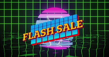 Ağ üzerinde soyut şekiller ve siyah arkaplan üzerinde su yansıtma efektleri üzerine ani satış metni. satış indirimi ve perakende iş konsepti