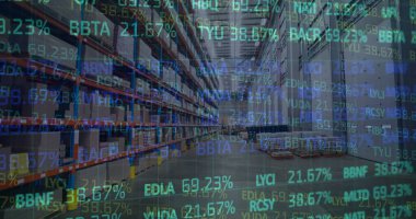 Boş deponun üzerinde veri işleme resmi. küresel sevkiyat, dağıtım ve bağlantılar konsepti dijital olarak oluşturuldu.