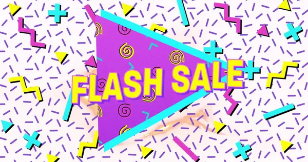 Parlak renkli retro desenli sarı harflerle satılan metin resmi. alışveriş, perakende ve tasarruf konsepti dijital olarak oluşturulmuş görüntü.