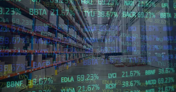 Boş deponun üzerinde veri işleme resmi. küresel sevkiyat, dağıtım ve bağlantılar konsepti dijital olarak oluşturuldu.