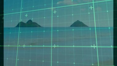 Şebeke, sakin okyanus manzarası üzerinde uzak adalarla örtüşüyor. doğa, manzara, huzur, sükunet, dijital