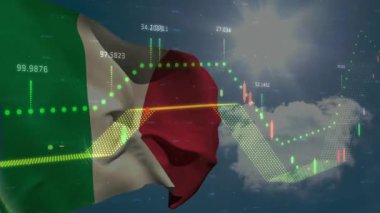 Okuldaki dijital borsa verileri üzerinde animasyonlu İtalyan bayrağı sallıyordu. Finans, eğitim, ulusal bayrak, teknoloji, analitik, yatırım