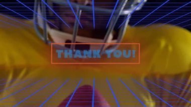 Kask takıyor, Amerikalı futbolcu teşekkür ediyor! metin ve animasyon. Sporcu, spor, yarışma, minnettarlık, takdir, hareket