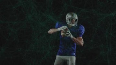 Okulda, animasyon, Amerikalı futbolcuların dijital ağ üzerinden hareket ettiğini gösteriyor. Spor, teknoloji, atlet, hareket, dinamik, takım çalışması