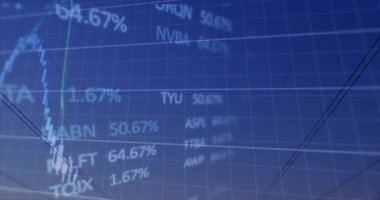 Gün batımında elektrik hatlarının grafiklerini kaplayan borsa animasyonu. Maliye, yatırım, ekonomi, borsa, ticaret, veri