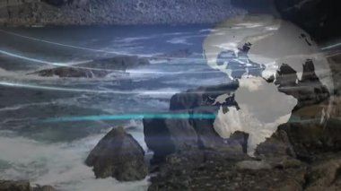 Okyanus dalgaları manzaralı kayalık sahil üzerindeki dünyayı canlandırmak. Manzara, doğa, kıyı şeridi, seyahat, çevre