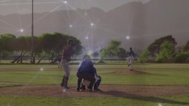 Okul sahasında oynanan beyzbol maçını kapsayan dijital ağ bağlantıları. Spor, teknoloji, ağ, bağlantı, iletişim, atlet