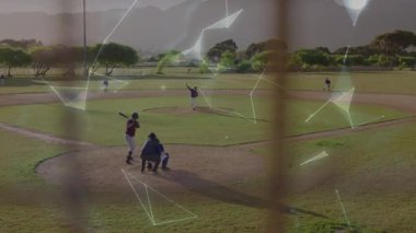 Dijital dünya animasyon alanı ile beysbol maçı devam ediyor. Spor, teknoloji, yenilik, stadyum, takım çalışması, eğlence