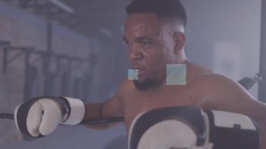 Animasyon eğitiminden sonra kararlı bir ifadeyle boksör. Boks, fitness, kararlılık, atlet, egzersiz, spor