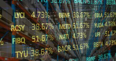 Boş deponun üzerinde veri işleme resmi. küresel sevkiyat, dağıtım ve bağlantılar konsepti dijital olarak oluşturuldu.