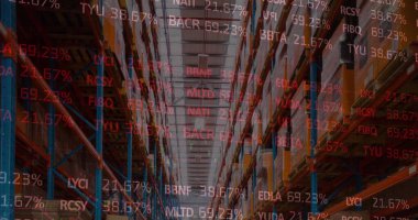 Boş deponun üzerinde veri işleme resmi. küresel sevkiyat, dağıtım ve bağlantılar konsepti dijital olarak oluşturuldu.