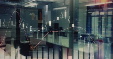 Boş ofise karşı istatistiksel veri işlemenin dijital bileşimi. küresel iş analizleri ve teknoloji kavramı