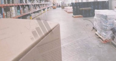 Boş deponun üzerinde veri işleme resmi. küresel sevkiyat, dağıtım ve bağlantılar konsepti dijital olarak oluşturuldu.