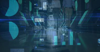 Ofiste çalışan iş adamlarının mali veri işleme görüntüsü. küresel iş, bağlantılar, dijital arayüz ve teknoloji konsepti dijital olarak oluşturulmuş görüntü.