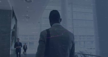 Ofiste çalışan iş adamının şehir manzarası. küresel iş, bağlantılar, dijital arayüz ve teknoloji konsepti dijital olarak oluşturulmuş görüntü.