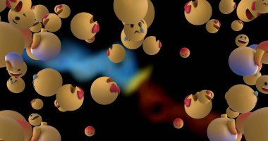 Siyah arka planda uçan sosyal medya simgeleri. küresel sosyal medya, bağlantılar, iletişim ve teknoloji konsepti dijital olarak oluşturulmuş görüntü.