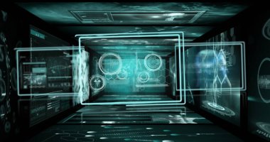 Ekranlardaki DNA iplikçikleri ve tıbbi veri işleme görüntüleri. tıp, bilim, araştırma ve dijital arayüz kavramı dijital olarak oluşturulmuş görüntü.