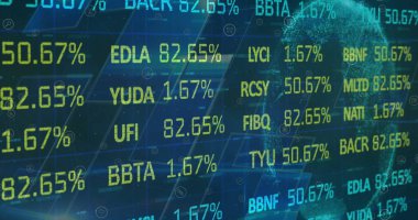 Tüm dünyada istatistik ve veri işleme resimleri. küresel iş, dijital arayüz ve teknoloji konsepti dijital olarak oluşturulmuş görüntü.