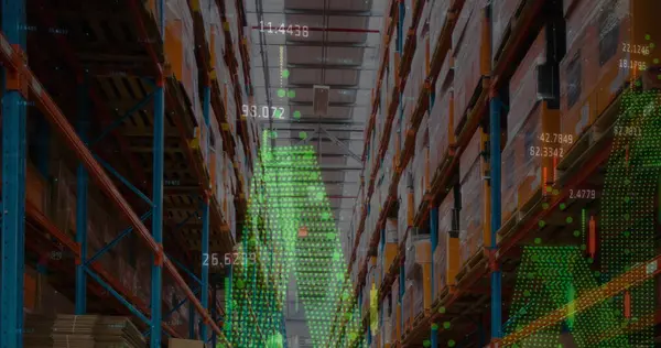 Boş deponun üzerinde veri işleme resmi. küresel sevkiyat, dağıtım ve bağlantılar konsepti dijital olarak oluşturuldu.